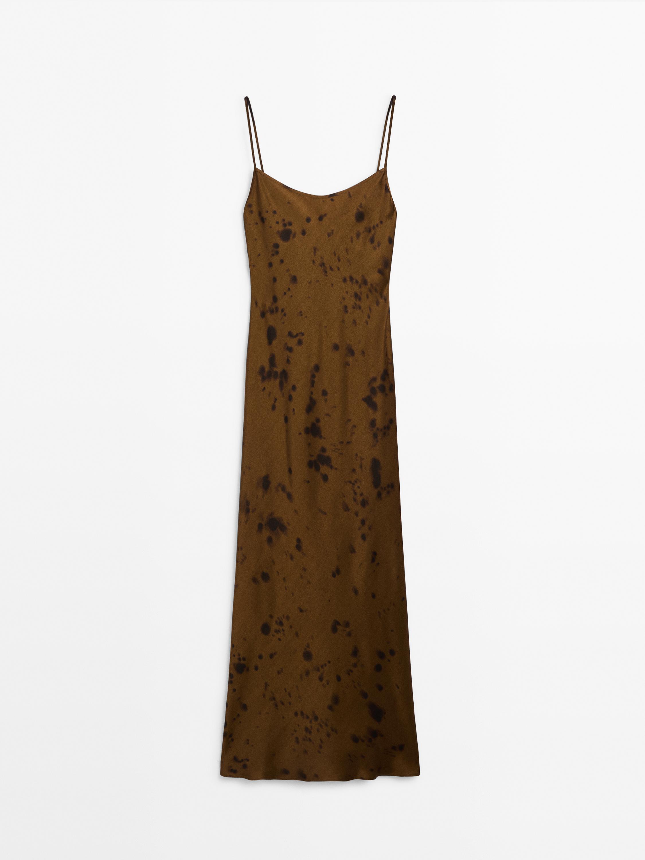 Long knit dress with metallic thread - Brown | ZARA United States