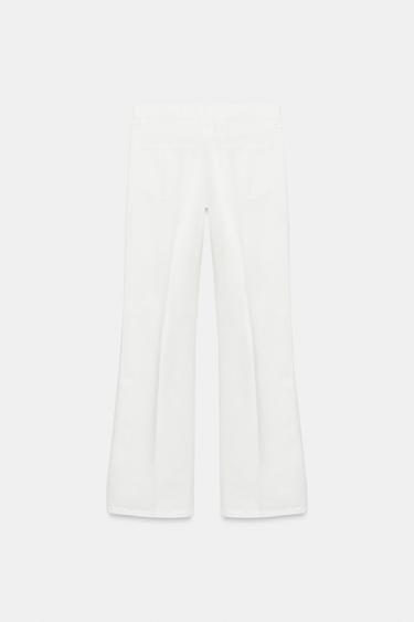 Zara TEKSAD ZW COLLECTION FLARE KÕRGE VÖÖKOHAGA - Valge