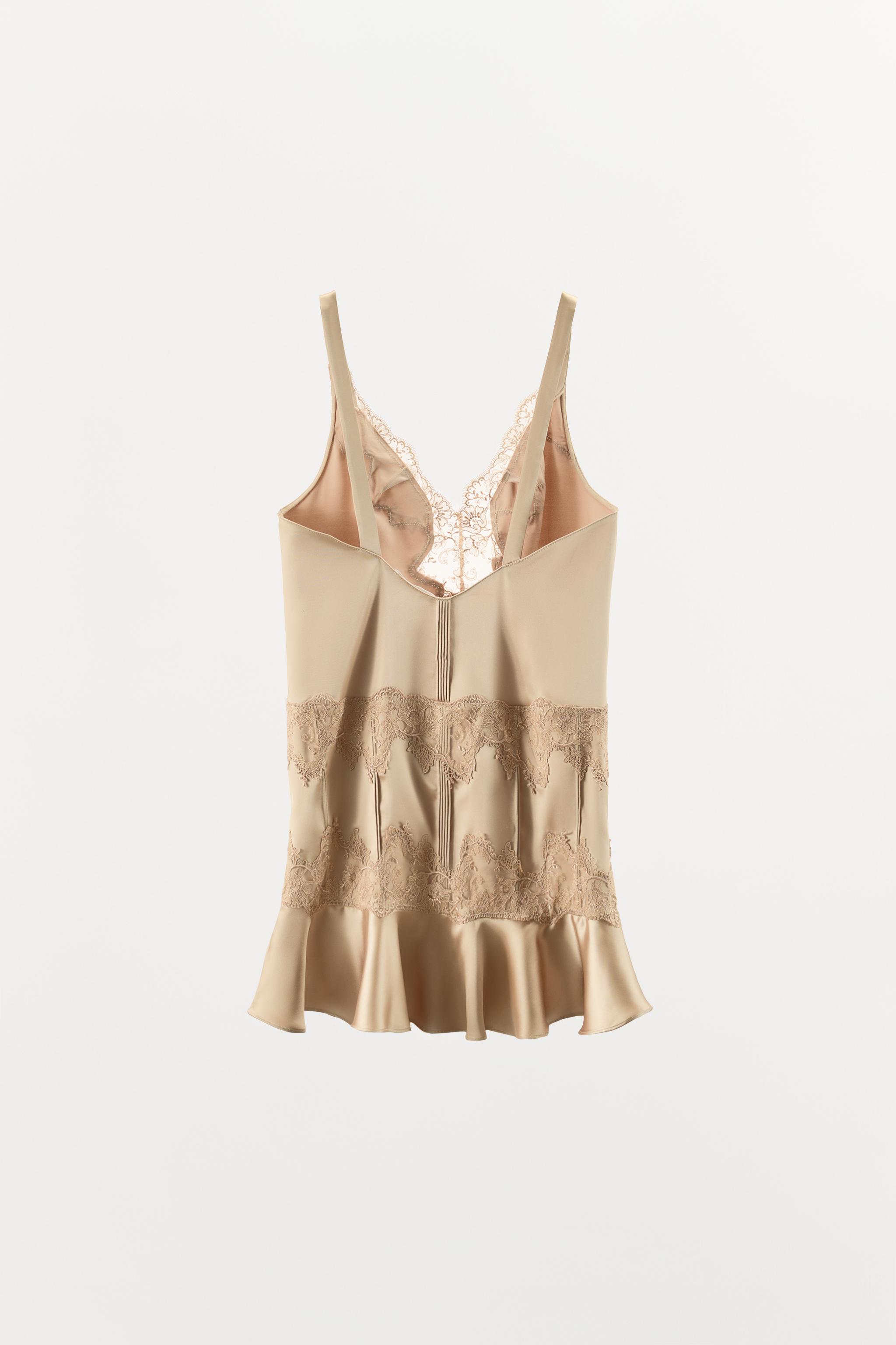 SATIN EFFECT LACE RUFFLED MINI DRESS