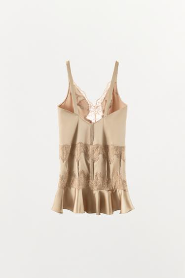 SATIN LACE RUFFLE MINI DRESS - Beige by Zara - Image 5