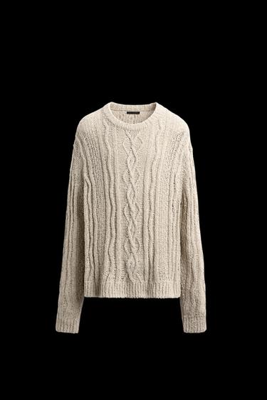 Zara TEXTURED BRAID SWEATER - Stone