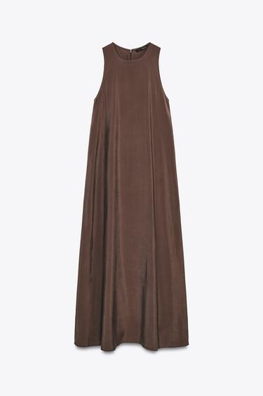ROBE MI-LONGUE FLUIDE À VOLUME - Chocolat de Zara - Image 5