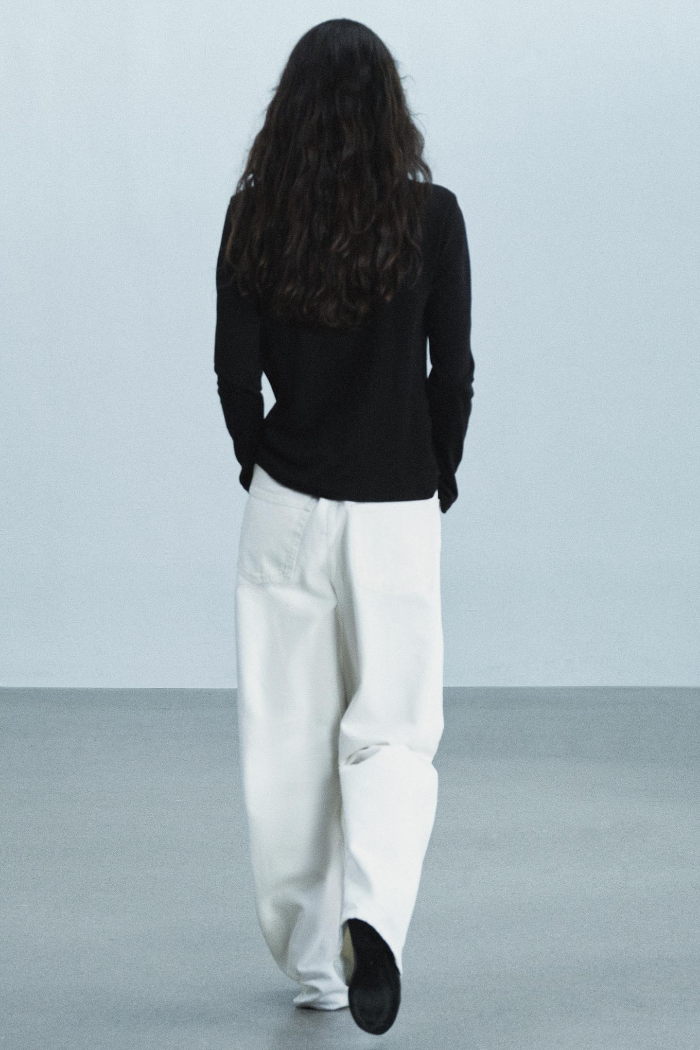 Женская футболка Zara Interlock Long-Sleeve T-SHIRT, цвет: Чёрный — фото 5