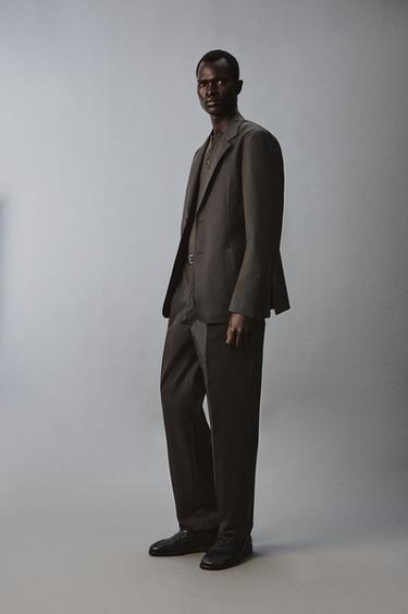 BLAZER COUPE DÉCONTRACTÉE COSTUME EN COTON MÉLANGÉ - Marron de Zara - Image 3