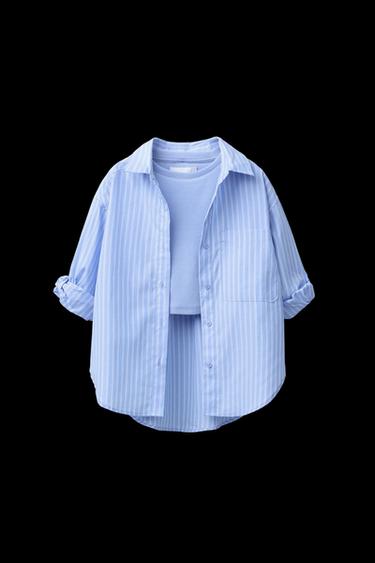 Zara STRIPED OXFORD SHIRT AND RIB T-SHIRT PACK - Blue - Image 0