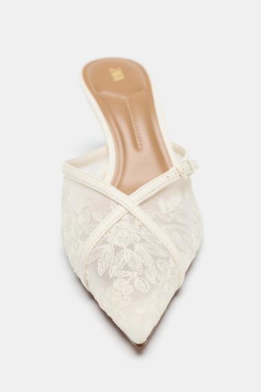 SANDALES À TALONS EN MESH BRODÉ - Blanc de Zara - Image 2
