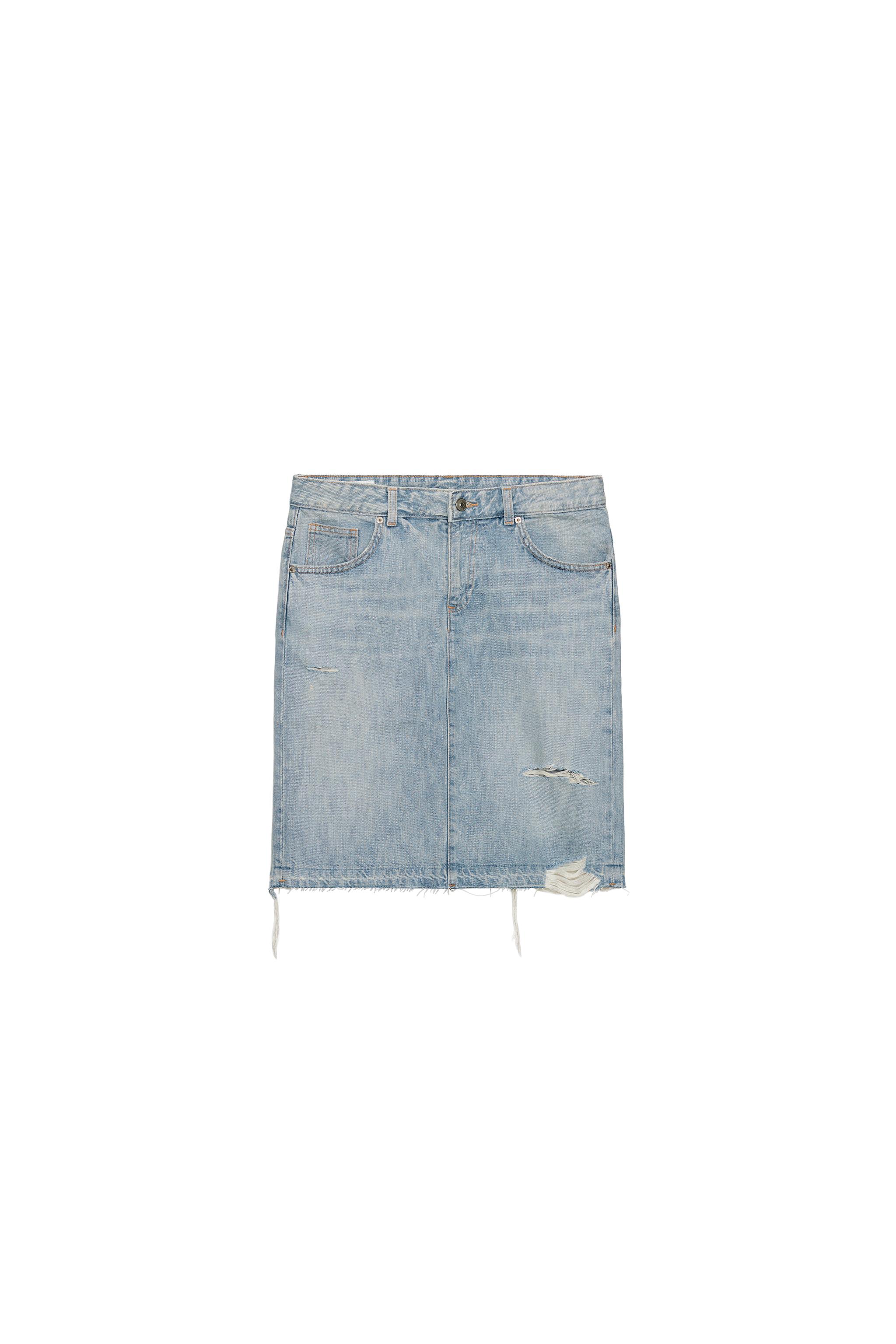 TRF DISTRESSED DENİM MİDİ ETEK