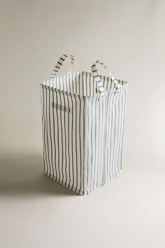 CESTO DE ROUPA COM LISTRAS - Azul da Zara - Imagem 0
