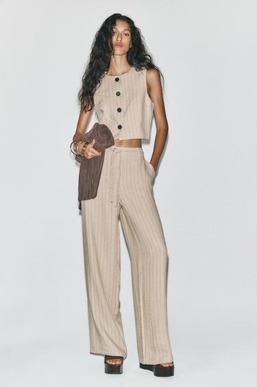 PANTALÓN RAYAS CINTURÓN TRENZADO - Arena de Zara
