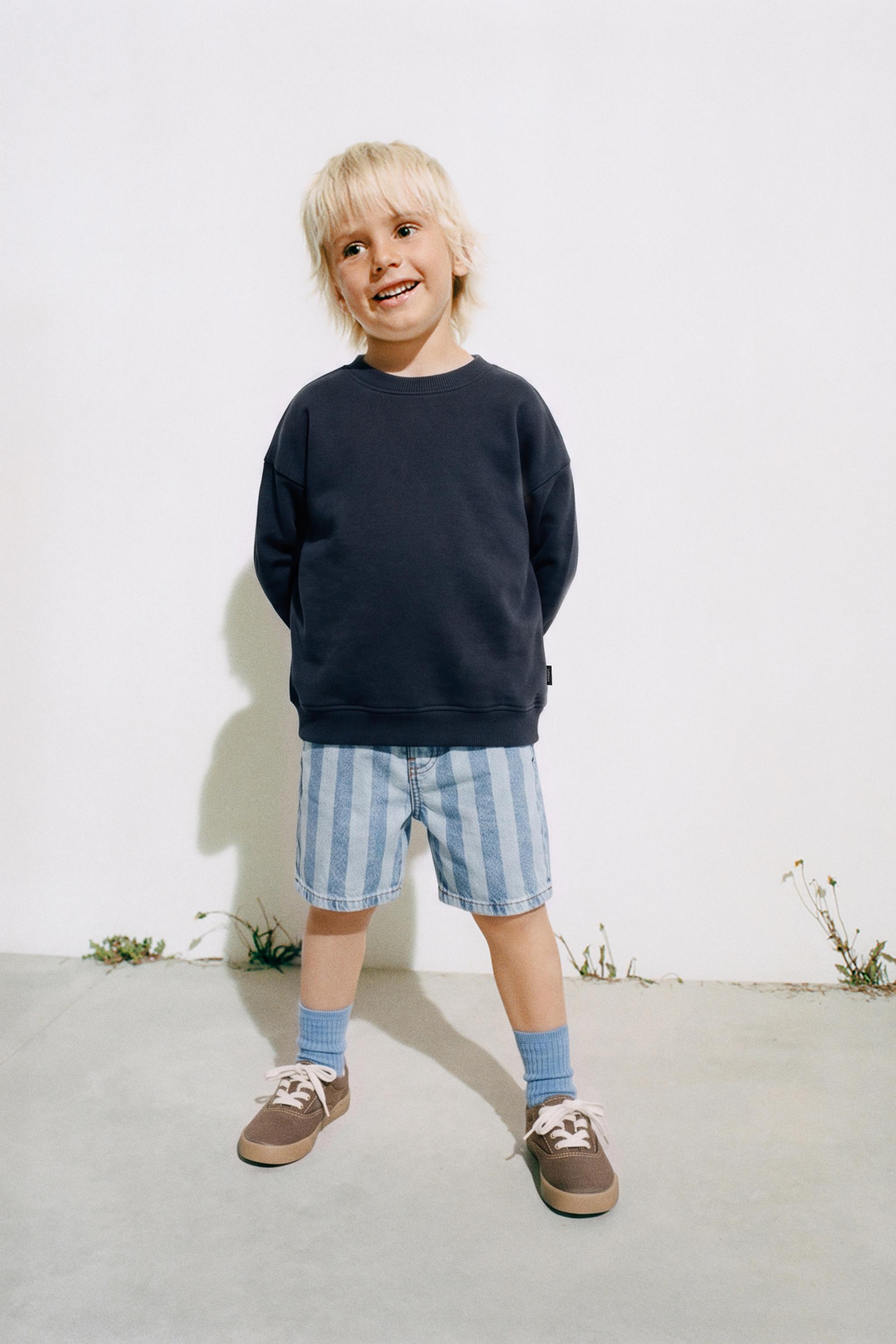 STRIPED DENIM SHORTS — Indigo