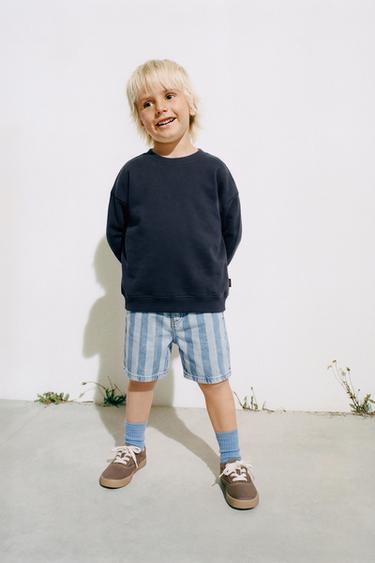 STRIPED DENIM BERMUDA SHORTS - Indigo by Zara