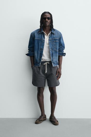 Zara WASHED JOGGER SHORTS - Dark anthracite