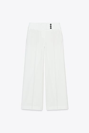 WIDE-LEG TROUSERS WITH CROSSOVER WAIST - Ecru by Zara - Image 6