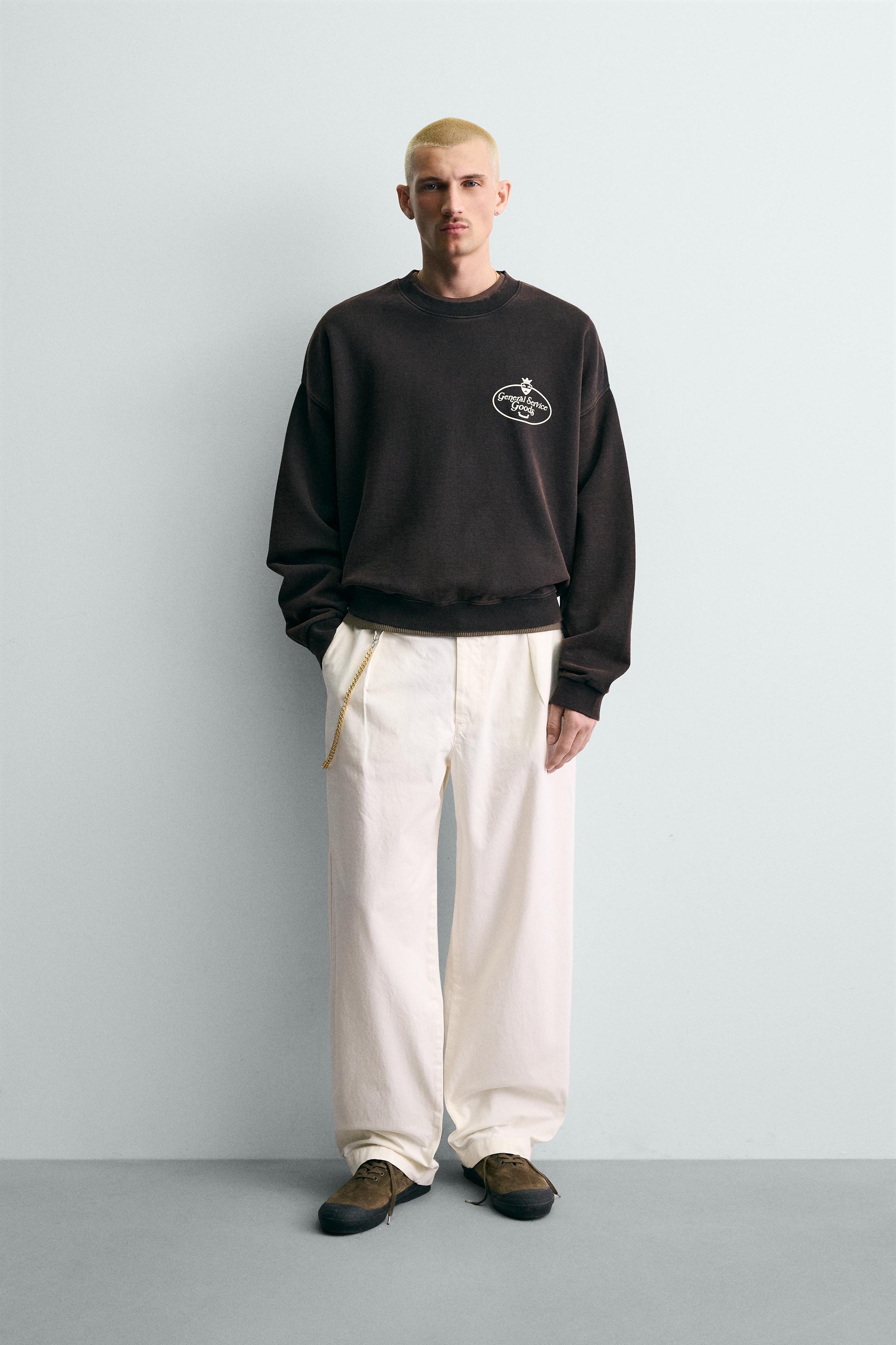 ウォッシュドプリントテキストスウェットシャツ - ブラック | ZARA