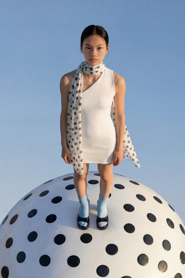 HALTERNECK DRESS WITH POLKA DOT SCARF - White by Zara