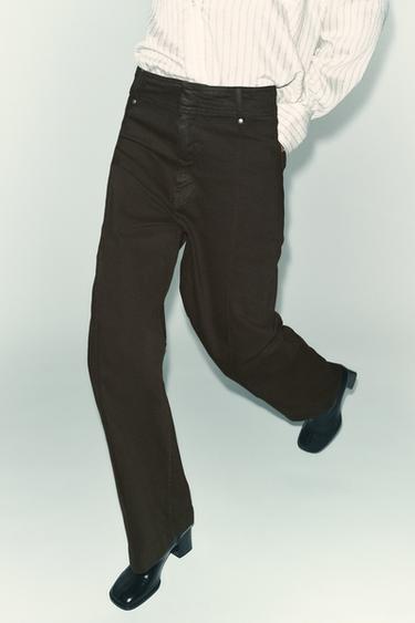 JEANS ZW COLLECTION TAILORED WIDE LEG HIGH-WAIST - Chocolate by Zara