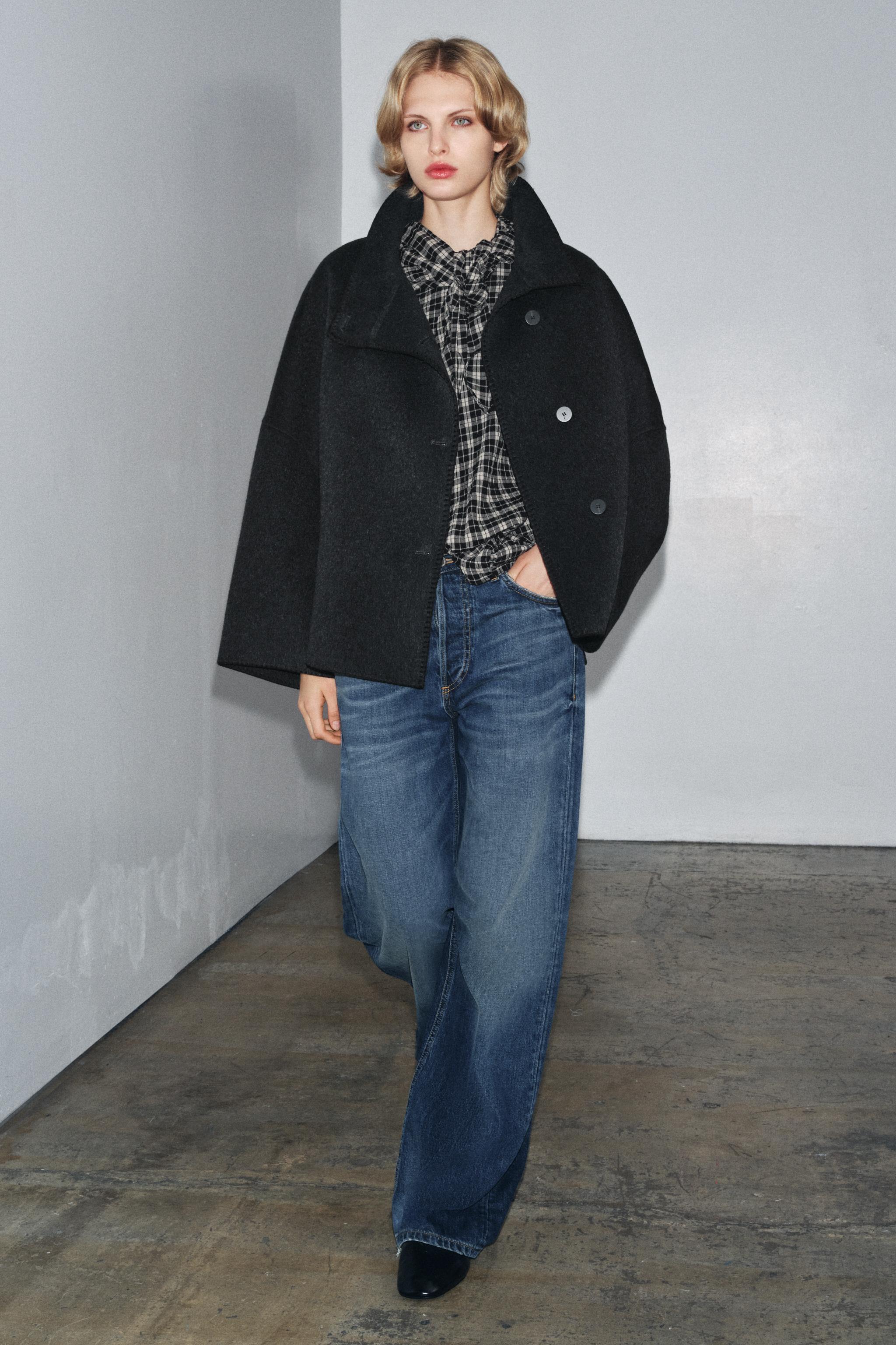 ウールブレンドクロップドコート ZW COLLECTION - ダークグレー | ZARA