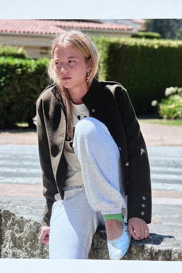 CAZADORA PAÑO BOTONES - Verde medio de Zara