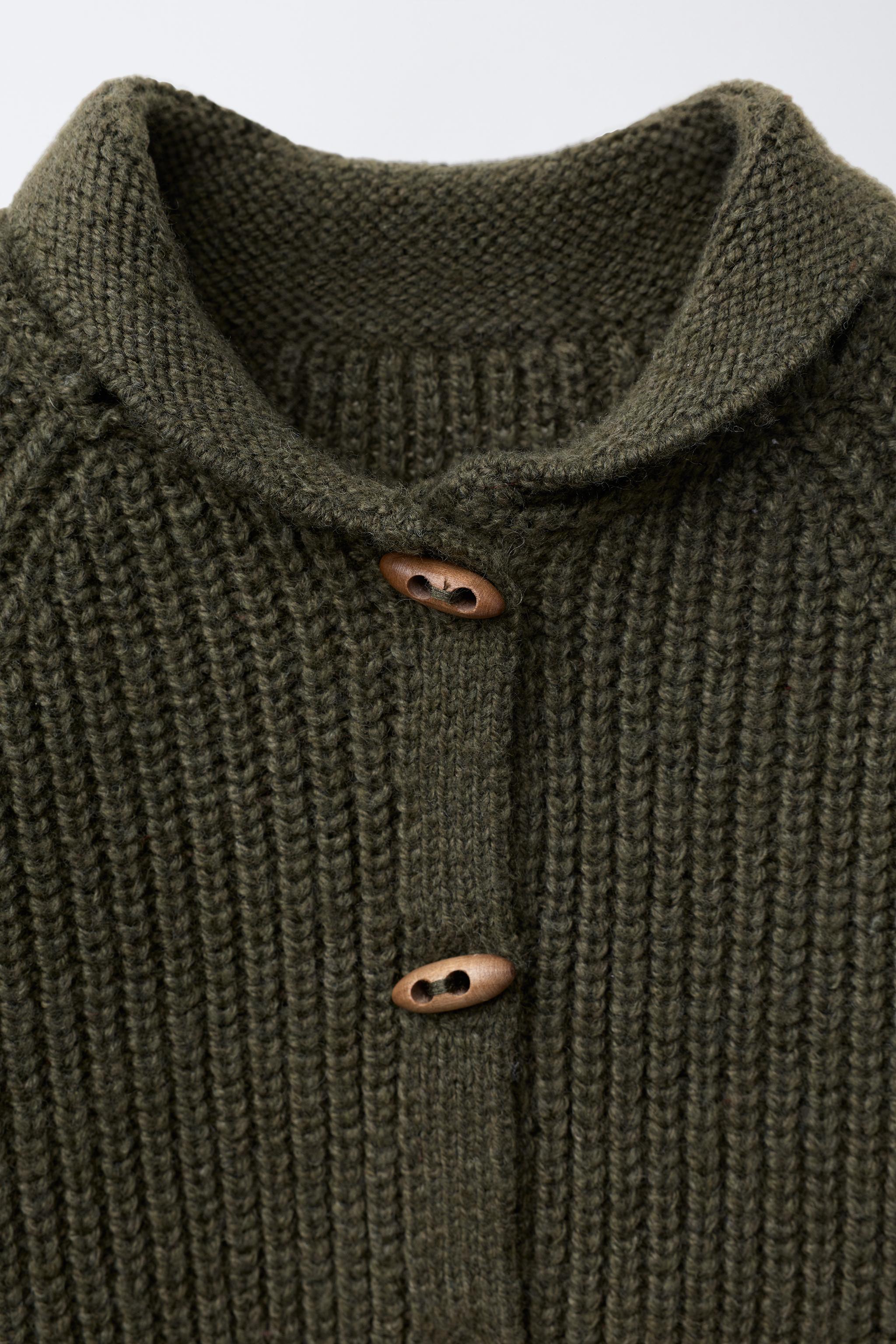 CHUNKY KNIT CARDIGAN - Khaki | ZARA United States