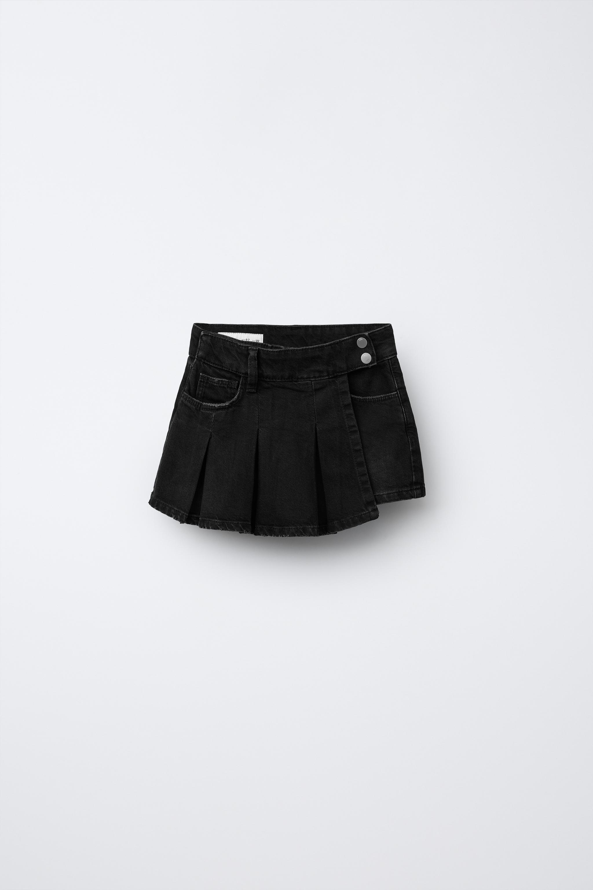 PLEATED DENIM BERMUDA SKIRT Blue ZARA United Kingdom