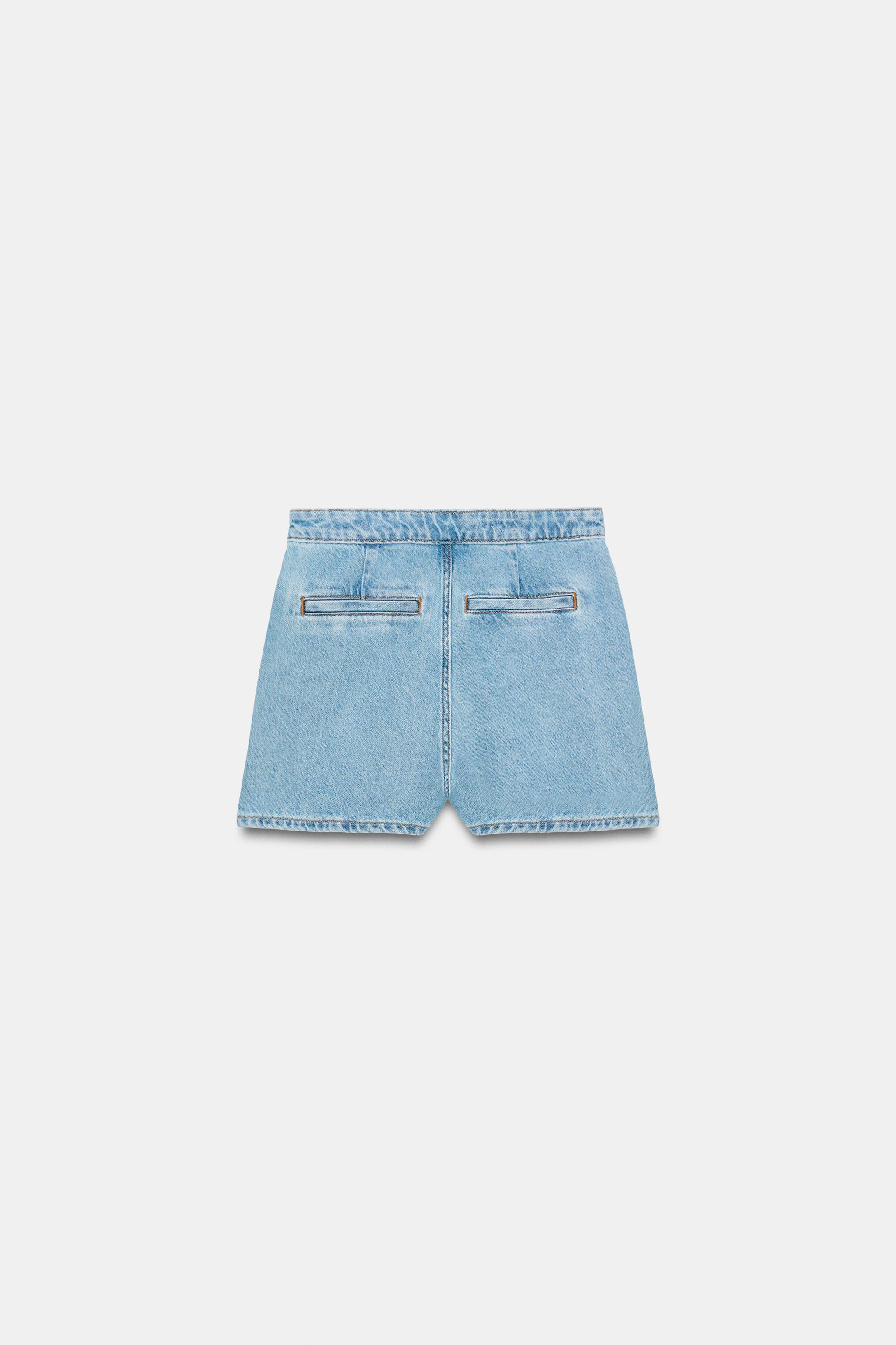 Zara Z1975 TOKALI KRUVAZE DENİM ŞORT ETEK görsel 7