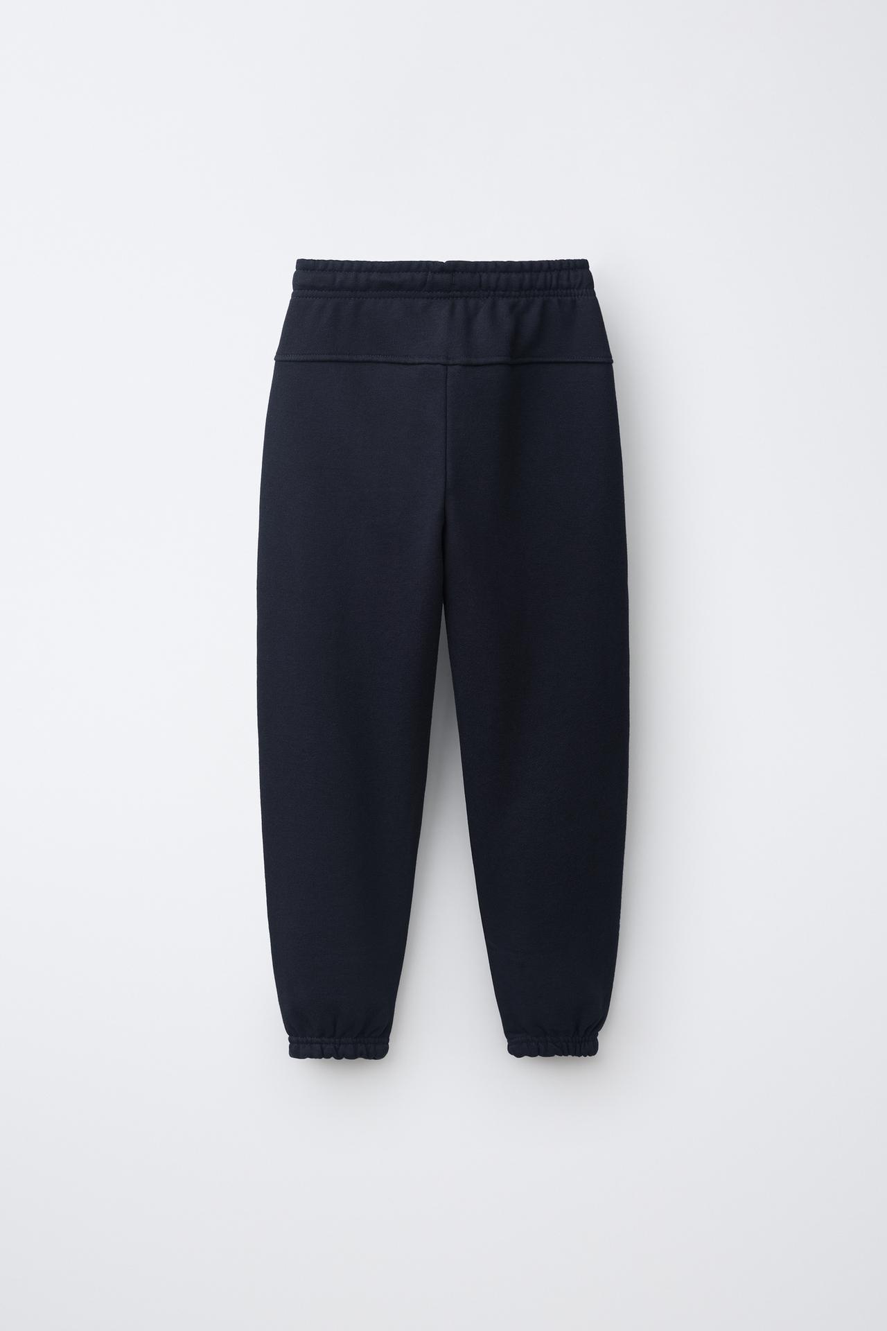 SOLID FLEECE JOGGERS WITH LABEL — Navy blue