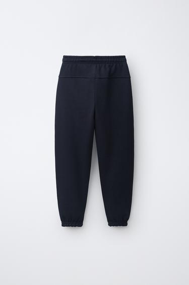 SOLID FLEECE JOGGERS WITH LABEL — Navy blue 2