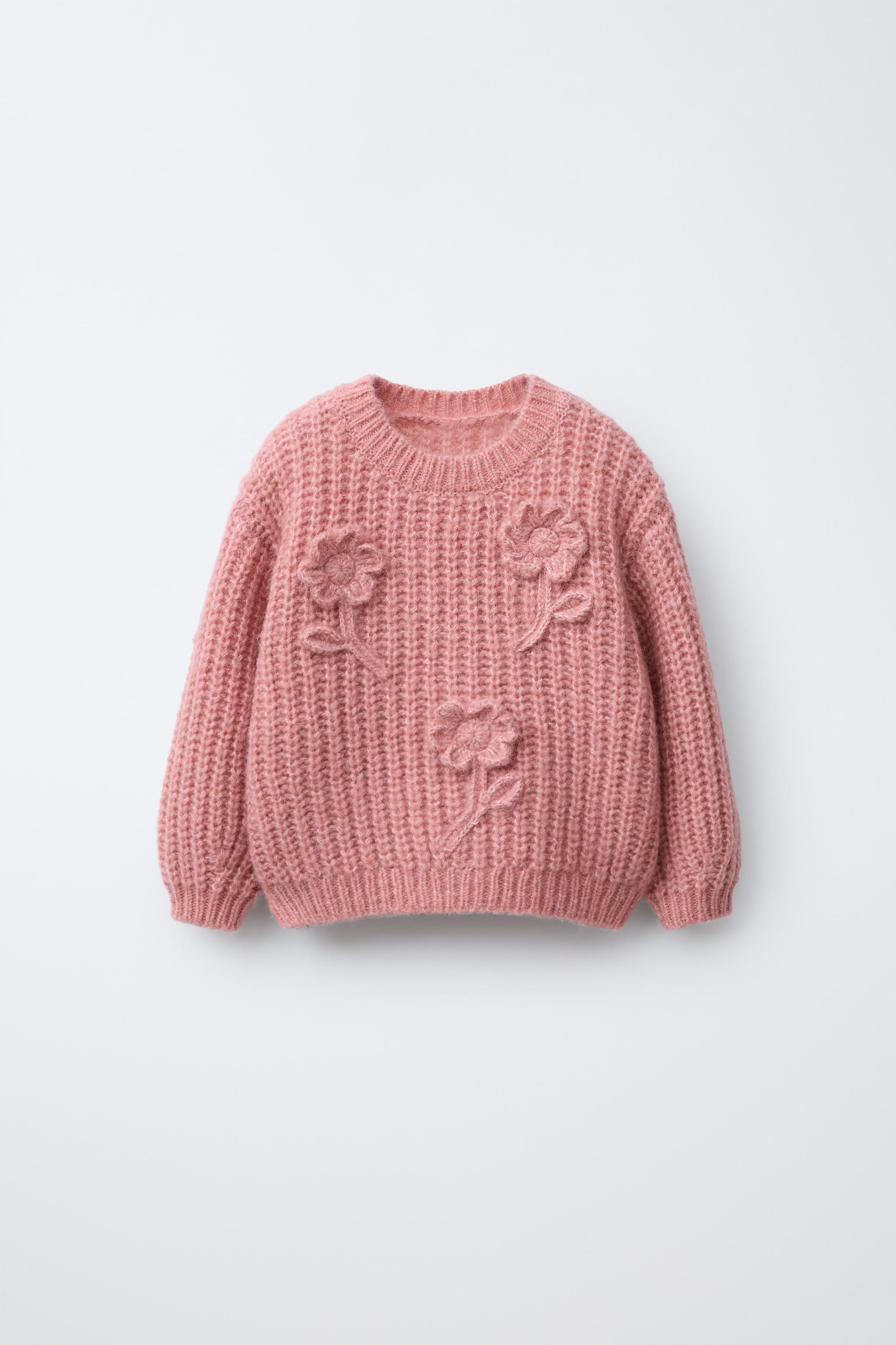 ウール混フラワー刺繍ニットセーター - コーラルピンク | ZARA