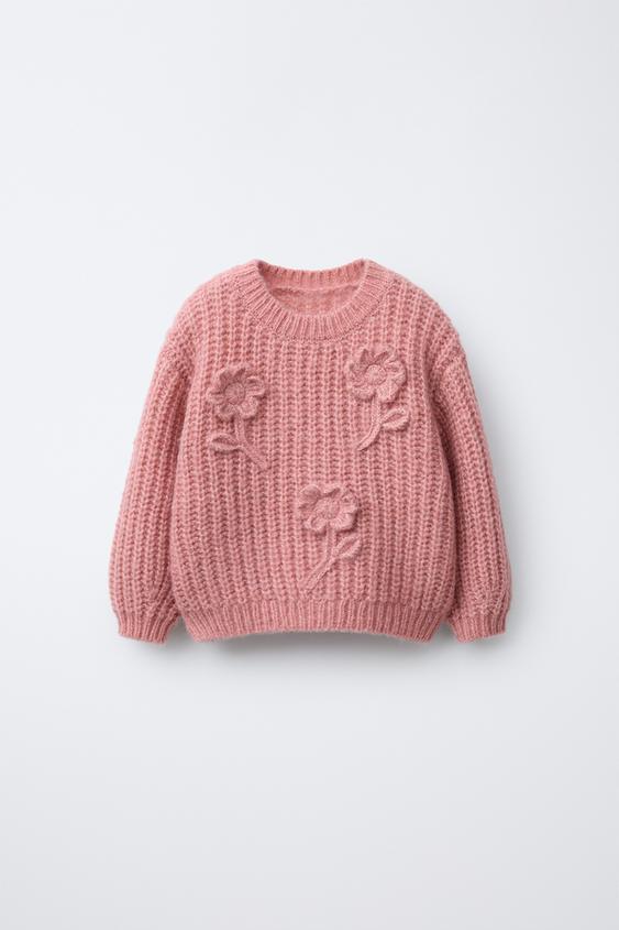 FLORAL EMBROIDERED WOOL KNIT SWEATER