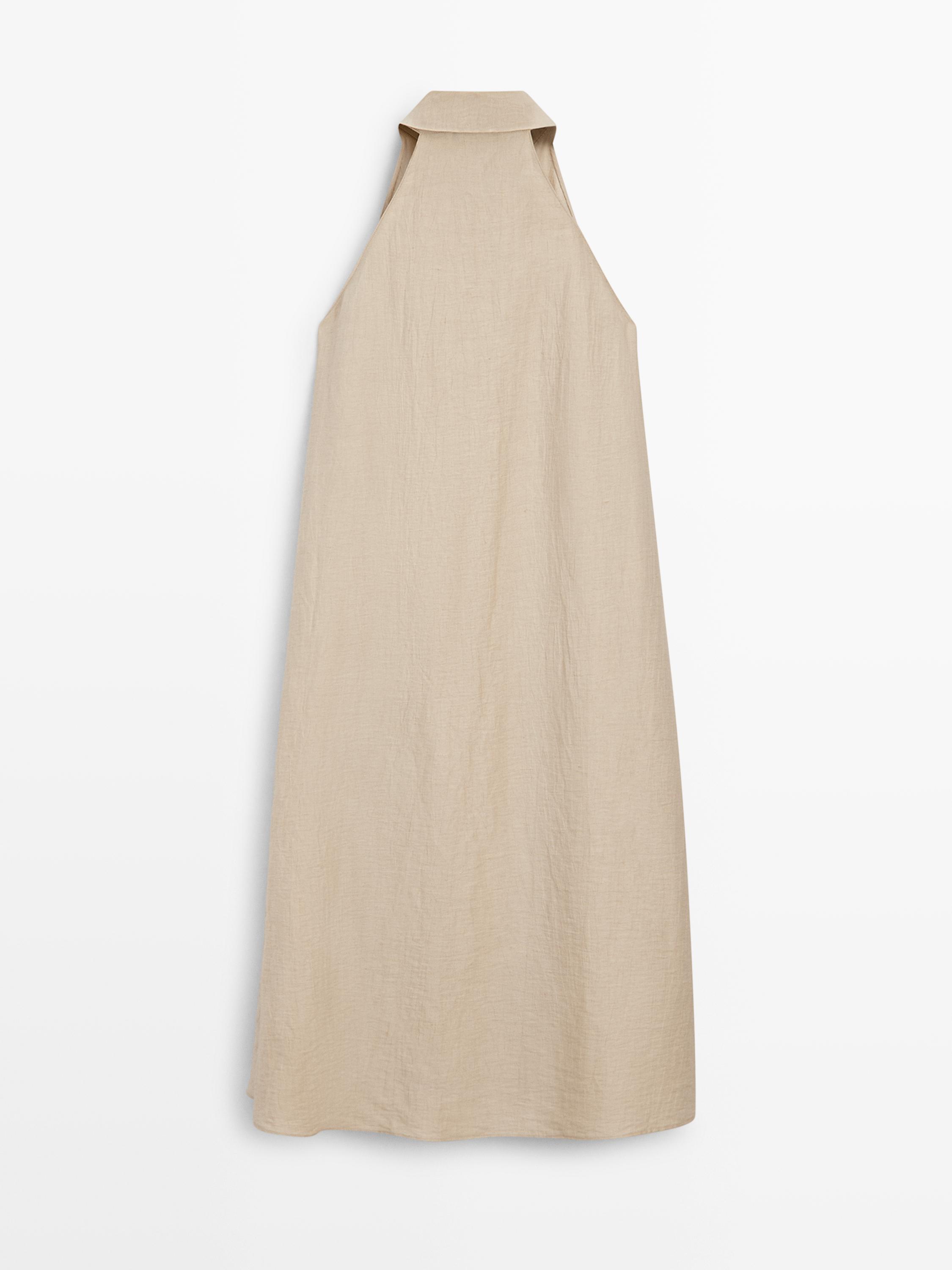 Linen blend polo collar midi dress