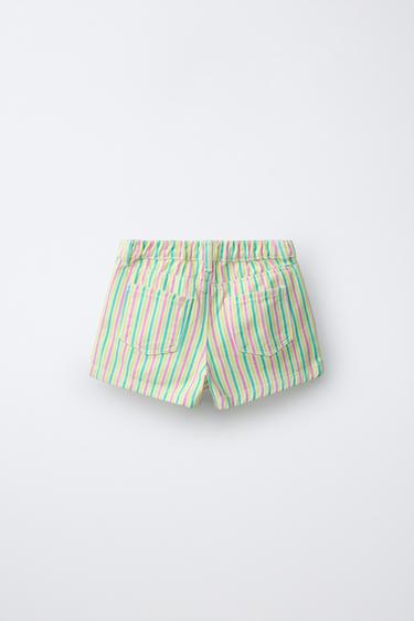 SHORT EN SERGÉ COUPE MOM À RAYURES - Jaune de Zara - Image 1