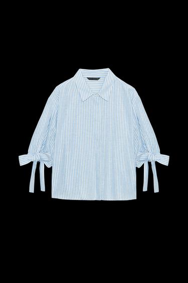 CAMISA RAYAS LAZOS CON LINO - Azul / Blanco de Zara - Imagen 0