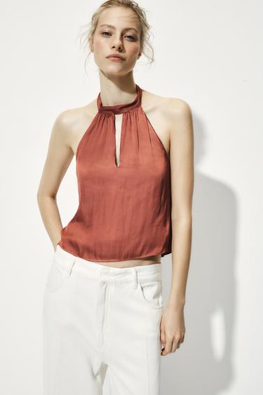 TOP HALTER SATINADO - MARSALA de Zara