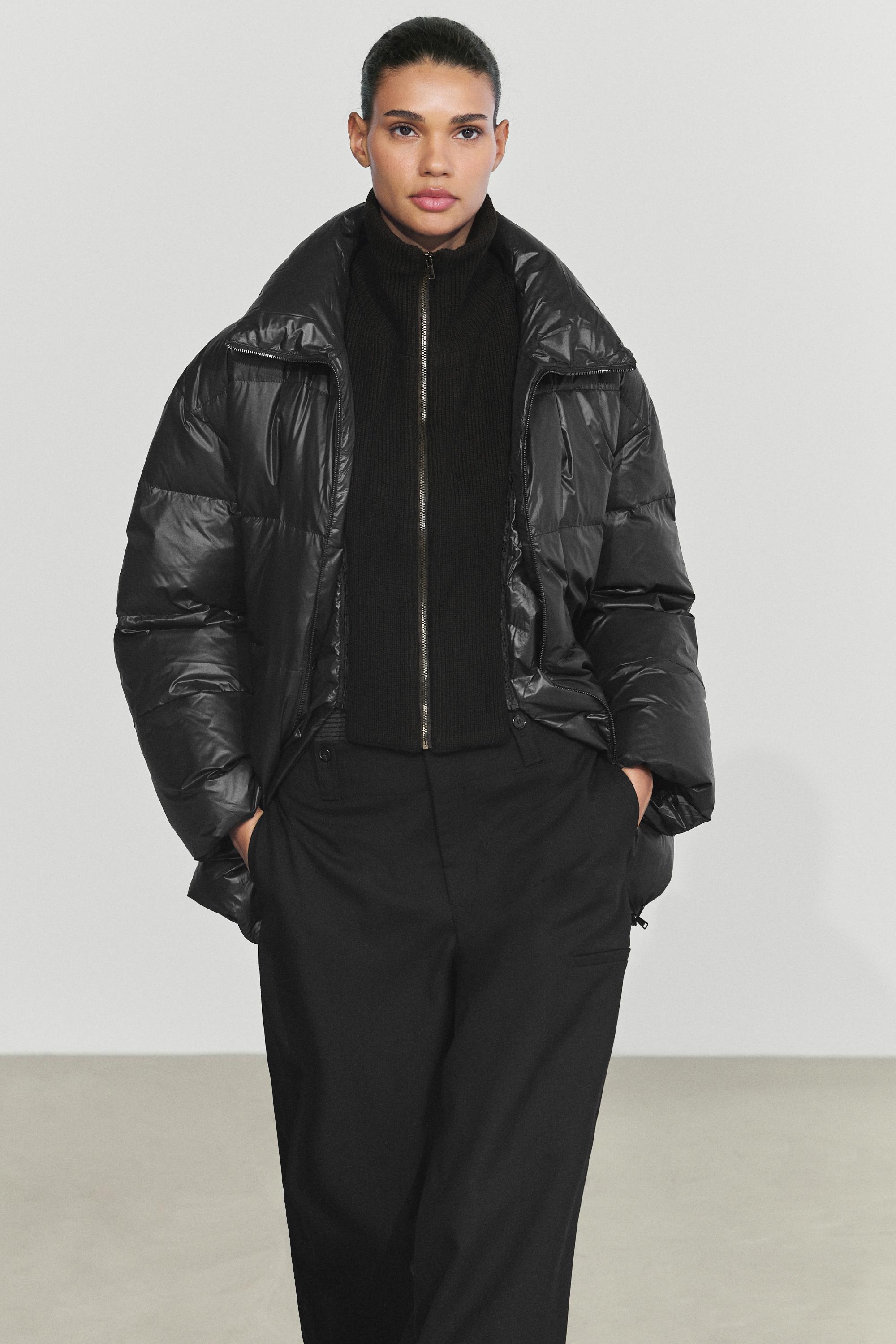 High neck down jacket with detachable hybrid fabric