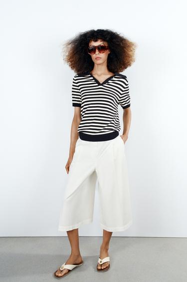 STRIPED SHORT SLEEVE KNIT POLO SHIRT - striped by Zara