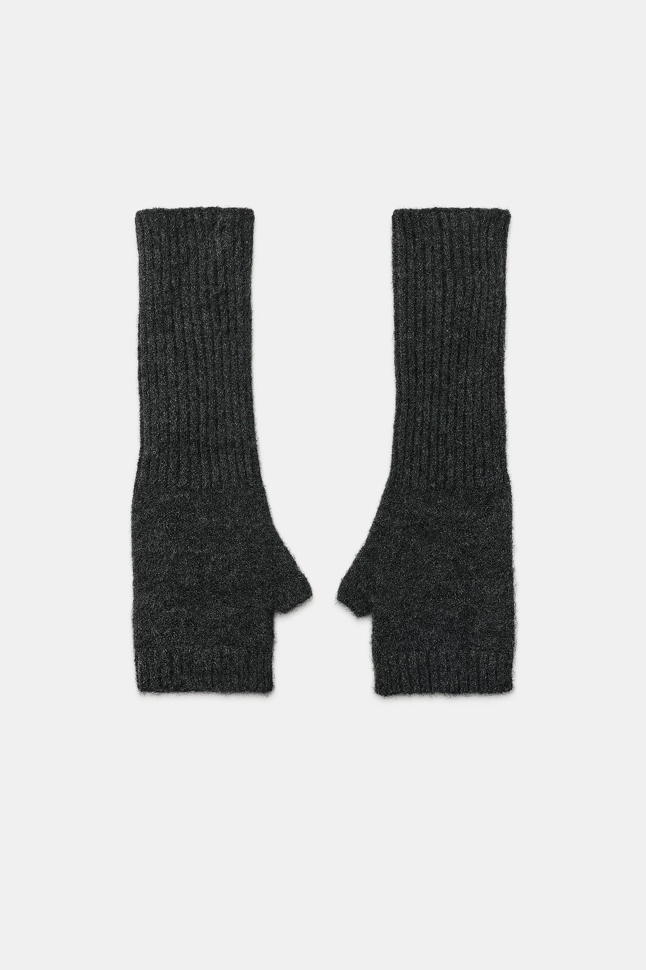 LONG KNIT MITTENS — Anthracite Gray