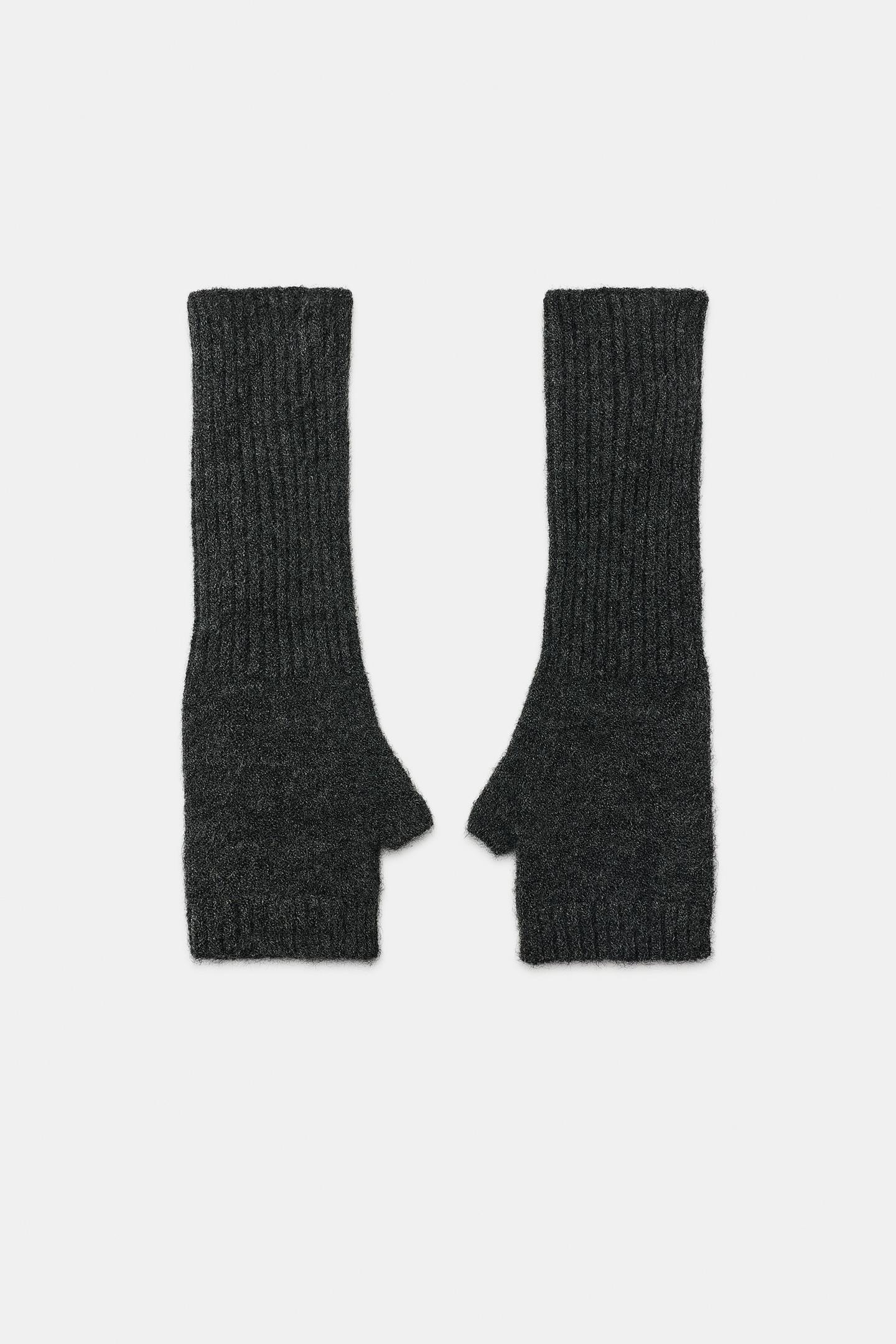 Женские перчатки Zara Long Knit Mittens, цвет: Антрацитовый серый — фото 2