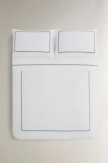 SATEEN DUVET COVER WITH TRIM - MIDNIGHT BLUE by Zara