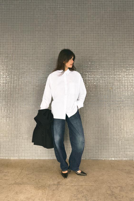 CAMISA POPELÍN BOLSILLO - Blanco de Zara - Imagen 0