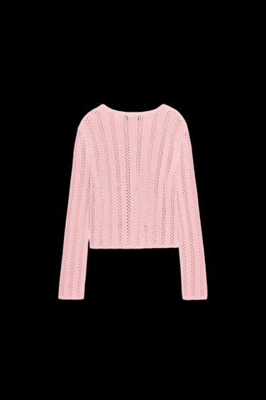 Zara POINTELLE KNIT CARDIGAN - Pink