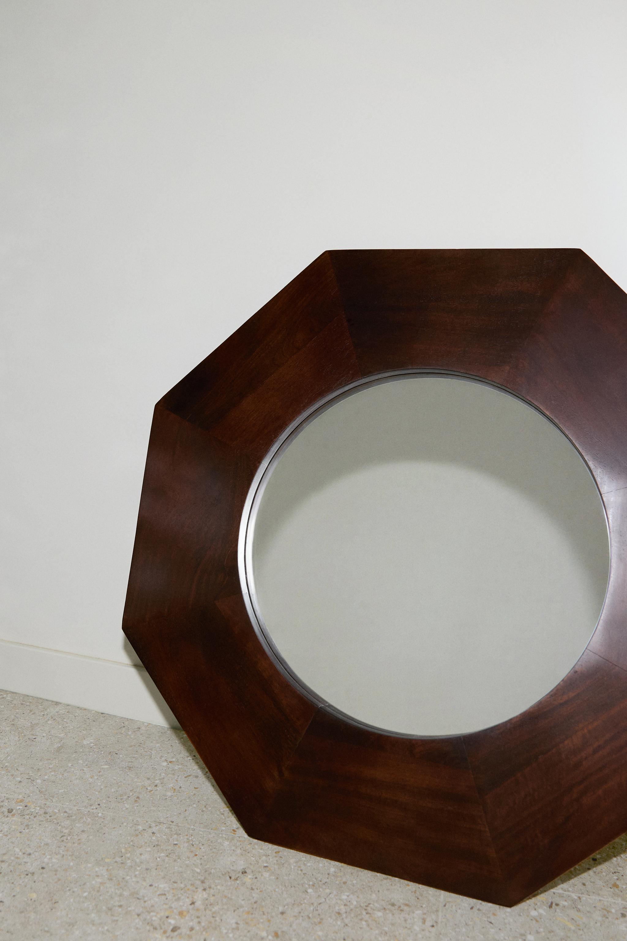 OCTAGONAL BORDER MIRROR — Brown
