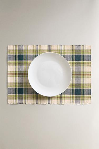 PACK OF CHECK COTTON PLACEMATS (PACK OF 2) - Green by Zara - Image 4
