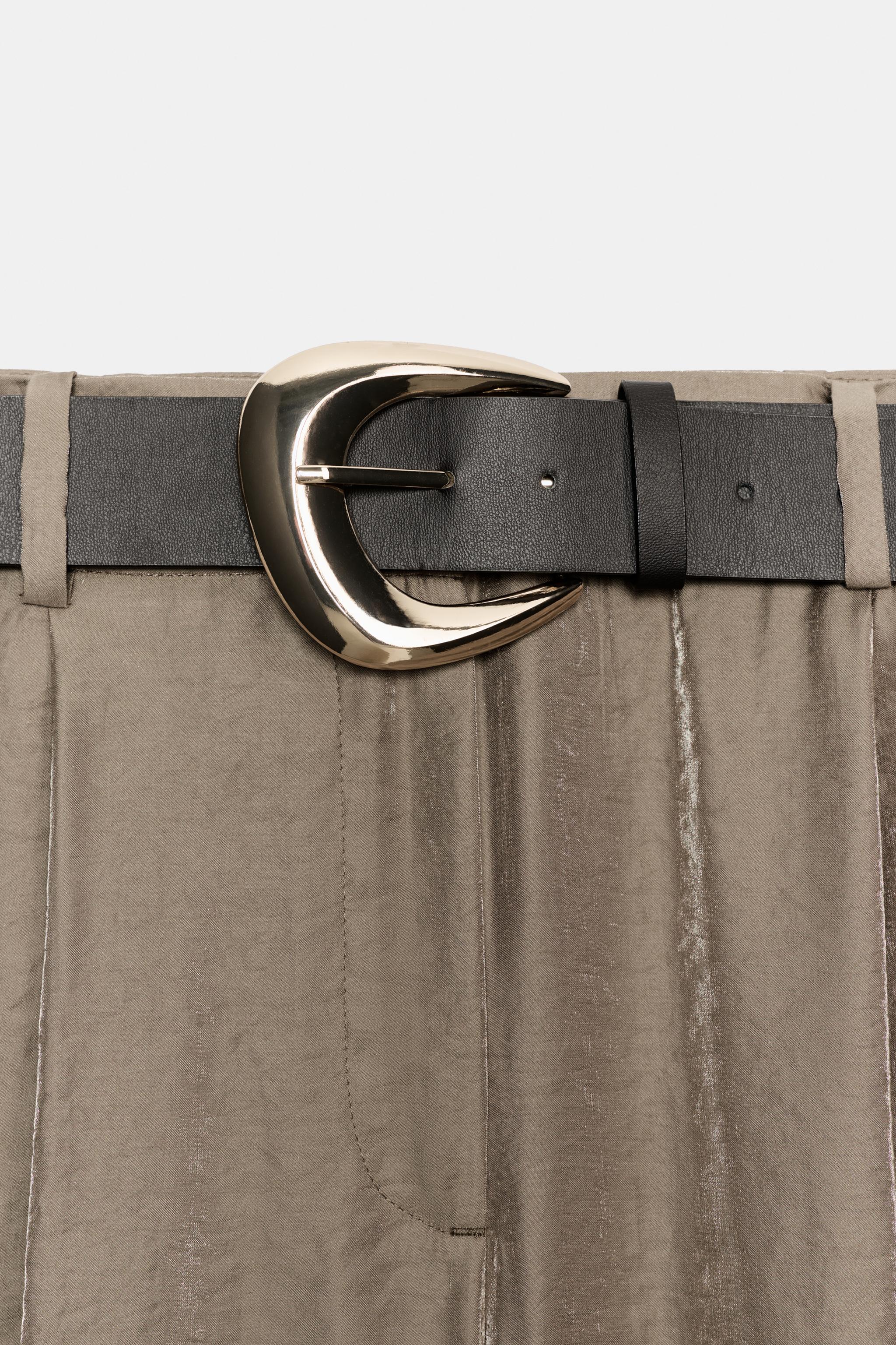 Zara Kemerli Saten Geniş Paça Pantolon görsel 5