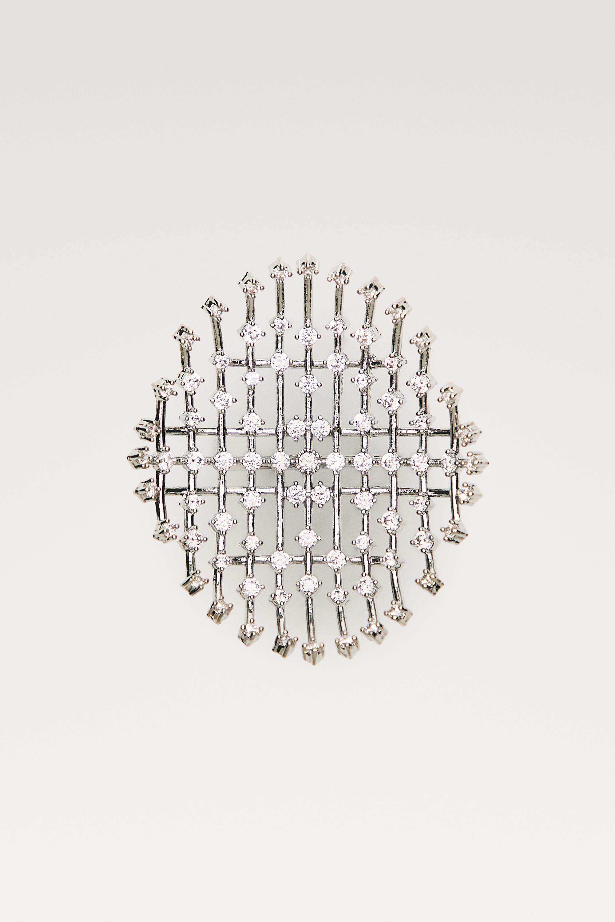 Panoramic rhinestone ring — Silver
