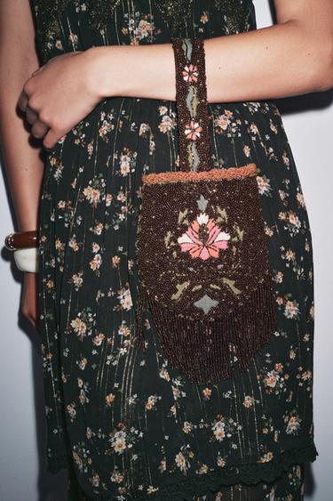 BEADED FRINGED HANDBAG - Brown by Zara