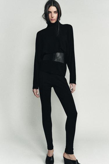 Zara LIMITED EDITION KNIT LEGGINGS - Black