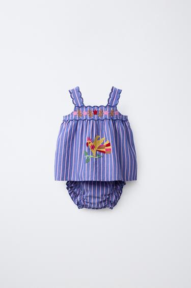 CONJUNTO BLUSA Y BRAGUITA RAYAS Y BORDADOS SISSEL EDELBO X ZARA KIDS - Azulón de Zara