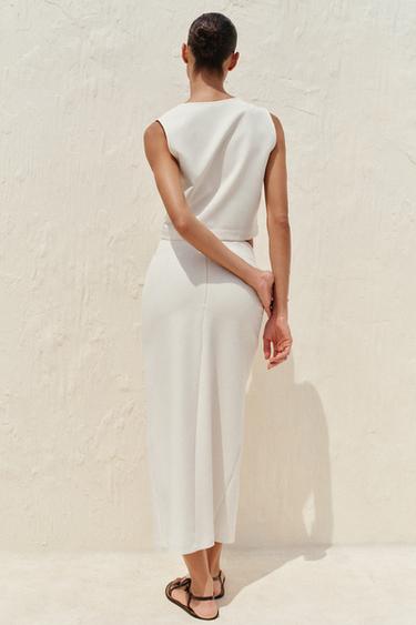 JUPE MIDI CRÊPE CEINTURE - Écru de Zara - Image 4