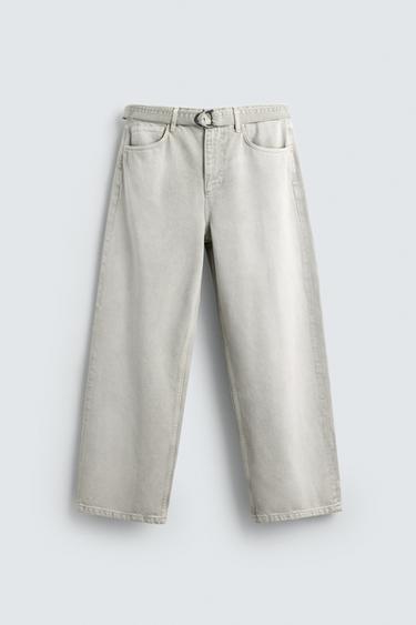JEAN COUPE DÉCONTRACTÉE CEINTURE - Vert gris de Zara - Image 6