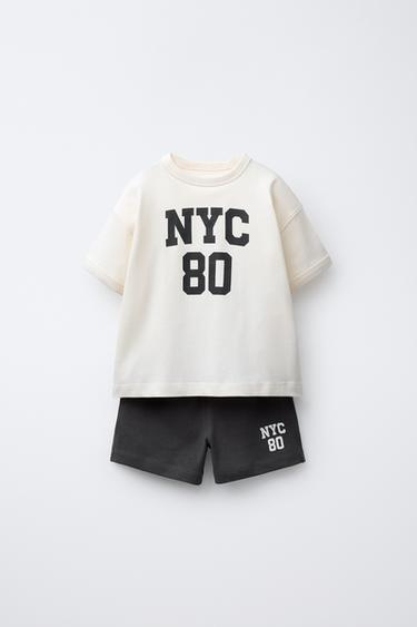 SPORTY JOGGING T-SHIRT AND BERMUDA SHORTS SET - Black / Ecru by Zara - Image 0